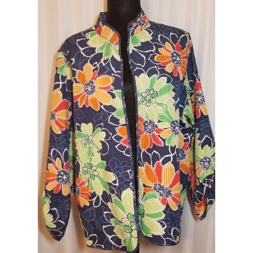 Alfred Dunner Women's Jacket Floral Quilted Design Open Front Size 18